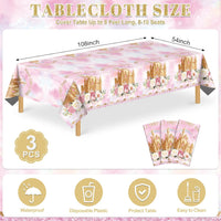3 Pack Plastic Birthday Tablecloth - Rose Castle - image 2