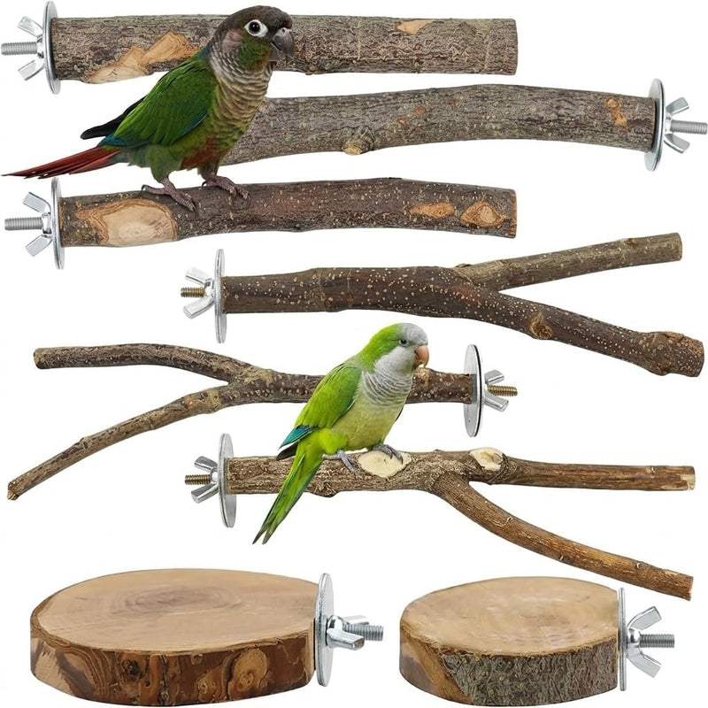 8-Piece Set Natural Wood Bird Perches