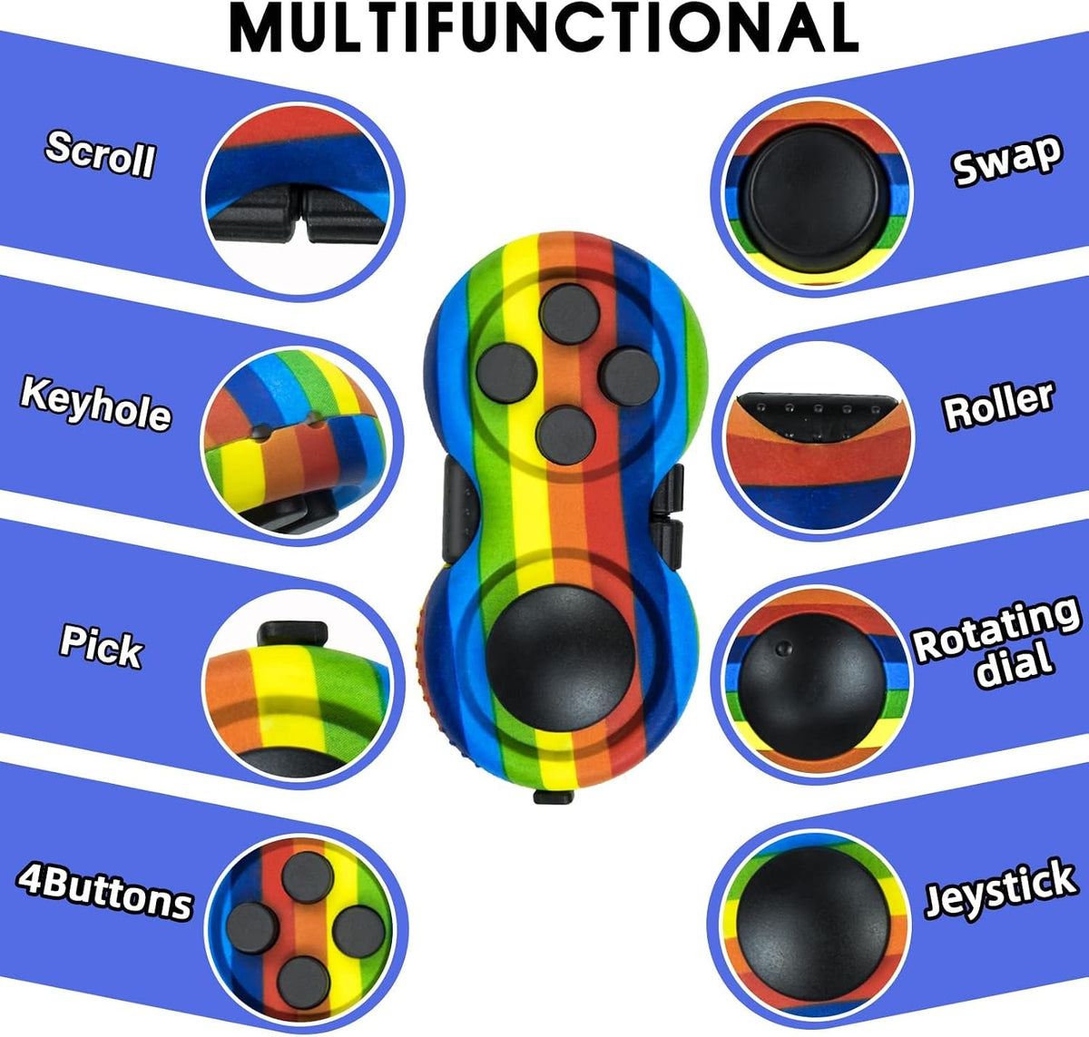 Original Fidget Toy Game, Rubberized Classical Controller – Fun for Kids & Family - 1 / Rainbow Style - image 3