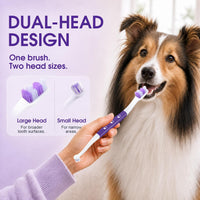 Purple dual-head dog toothbrush with S-shaped handle for medium and large dogs - view 2