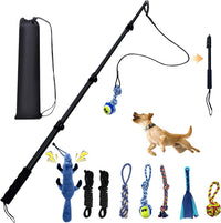 Flirt Pole for Dogs, Interactive Dog Toys Extendable Teaser Wand with Lure Chewing Toy, Chase - 50Inch Pole-Black
