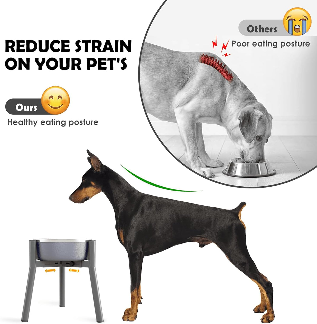SHAINFUN Grey Metal Stand for Large Dogs - Height: 11.1", Width: 7-10.6" / Grey-HM - image 2