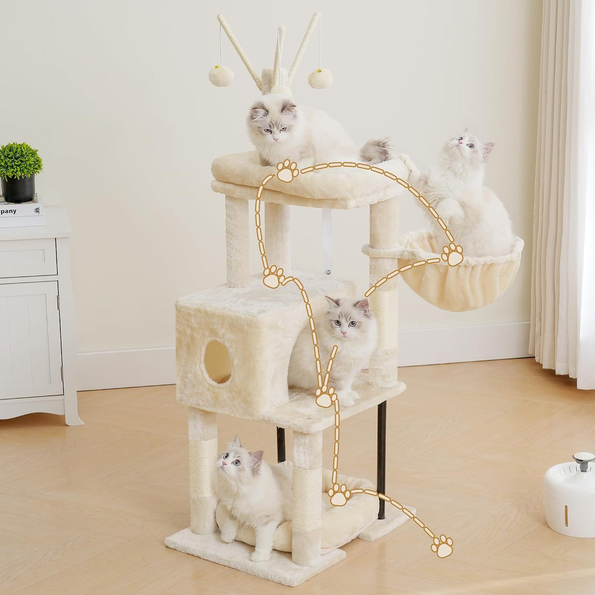Heybly Cat Tree, 45.3" Cat Tower for Indoor Cats with Large Perch HCT202SG – Essentials for Cats - 45.3 inch / Beige - image 2