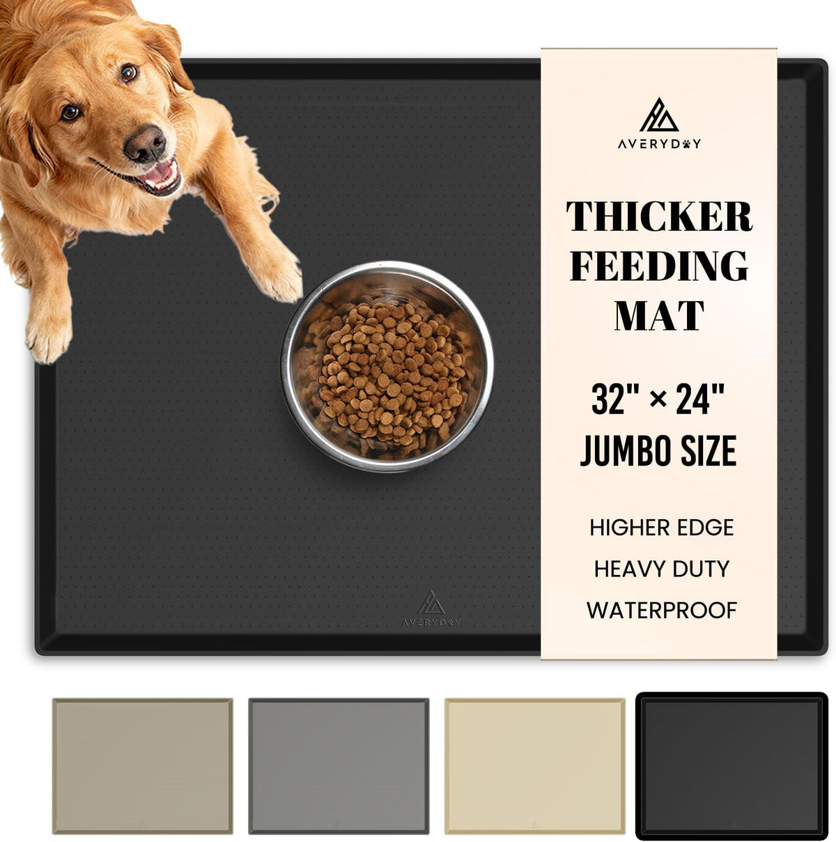 AVERYDAY 32x24 Waterproof Silicone Dog Food Mat - Black / 32" x 24"