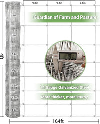 Cattle Farm Fence, 4ft x 164ft Galvanized Wire Fencing for Goat Deer Yard Livestock Animals Protection