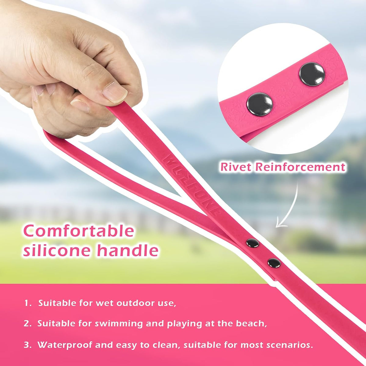 Wolfone Waterproof Dog Leash 10FT Long Line Training Leash for Dogs – Essentials for Dogs - 50ft x 0.52 IN / Pink - image 4