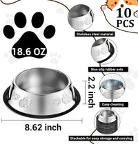 10 Pcs Stainless Steel Dog Bowl Pet Feeding Bowl with Rubber Base - 18.6 oz - image 2
