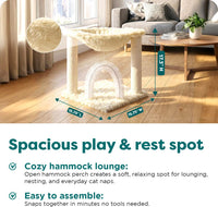 FurHaven 69.3" Tall Cat Scratching Post Tower for Indoor Cats - Cat Tower / Plush Hammock Playground (Cream) - image 3