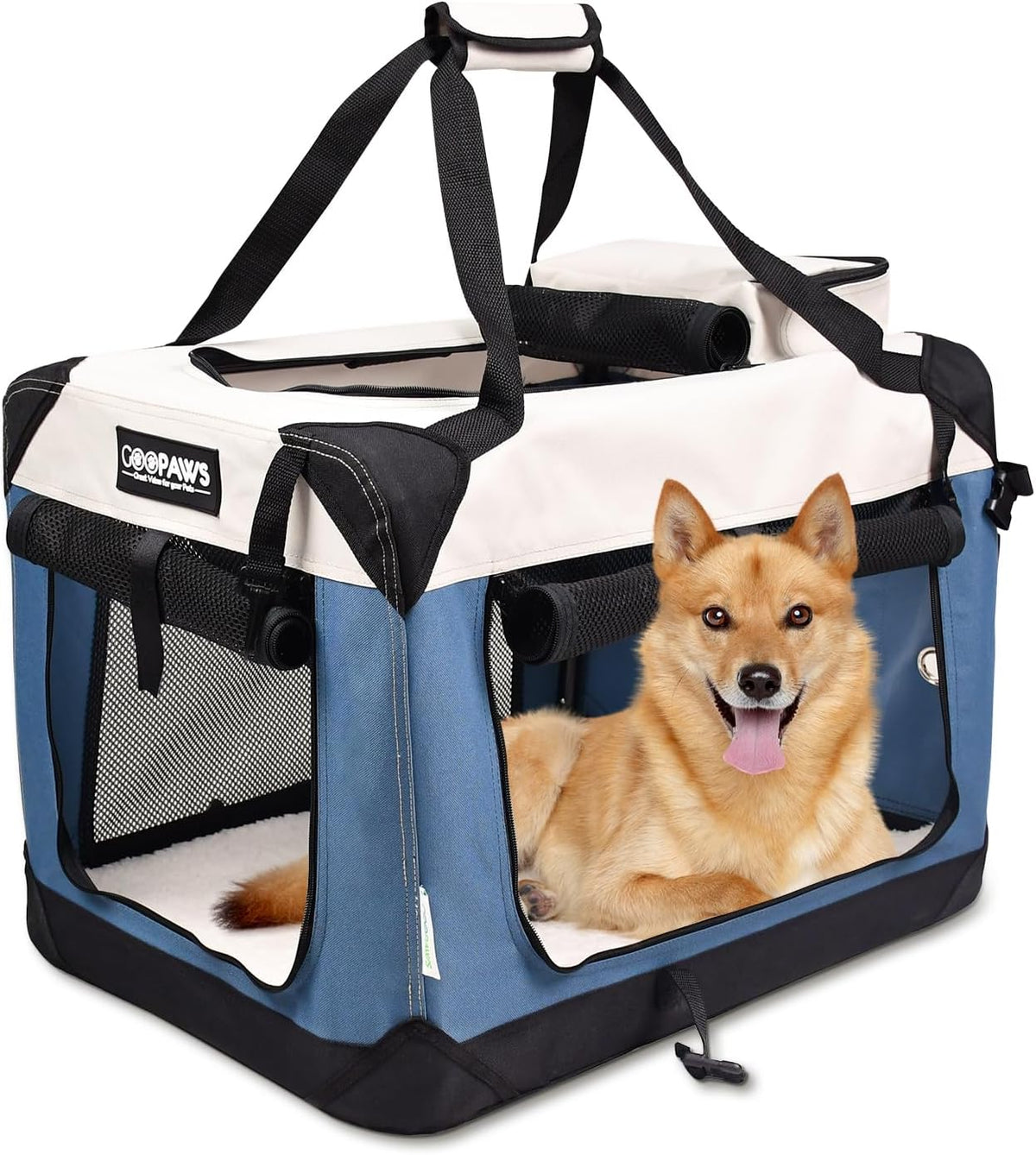JESPET 3 Door Soft Dog Crates Kennel - 6-Lake Blue / Large(30"L x 21"W x 23"H)