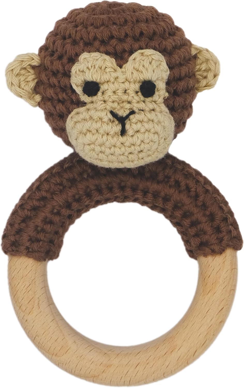 Joliecraft beige crochet bear rattle with natural wood teething ring - view 4