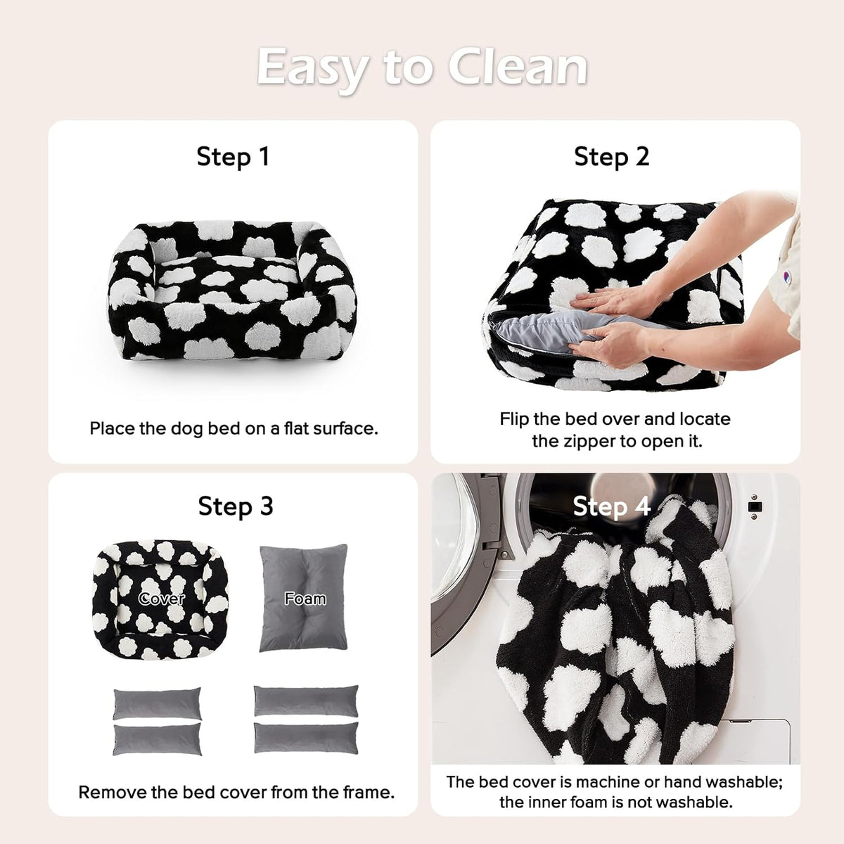JOEJOY Cute Dog Bed Medium Size Dog - Cozy Clouds Black / M (30"x24"x8") - image 3