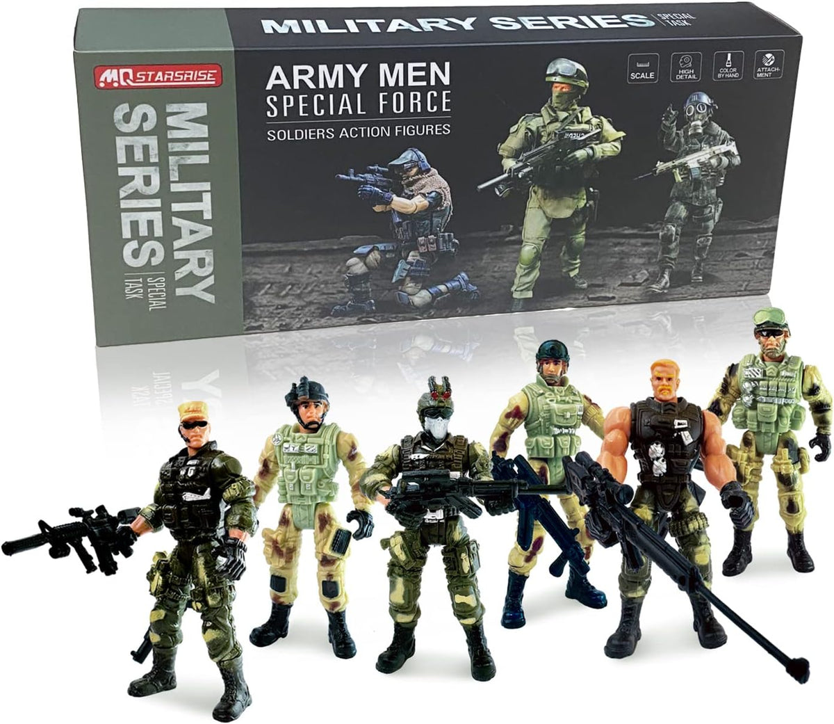 Army Men Action Figures, Soldiers Toys with Weapons for Boys 4-7 - Green