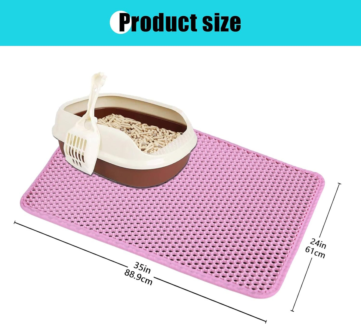 Cat Litter Mat 35"x24", Double Layer Waterproof Litterbox Mat - 24" x 35" / Pink - image 2