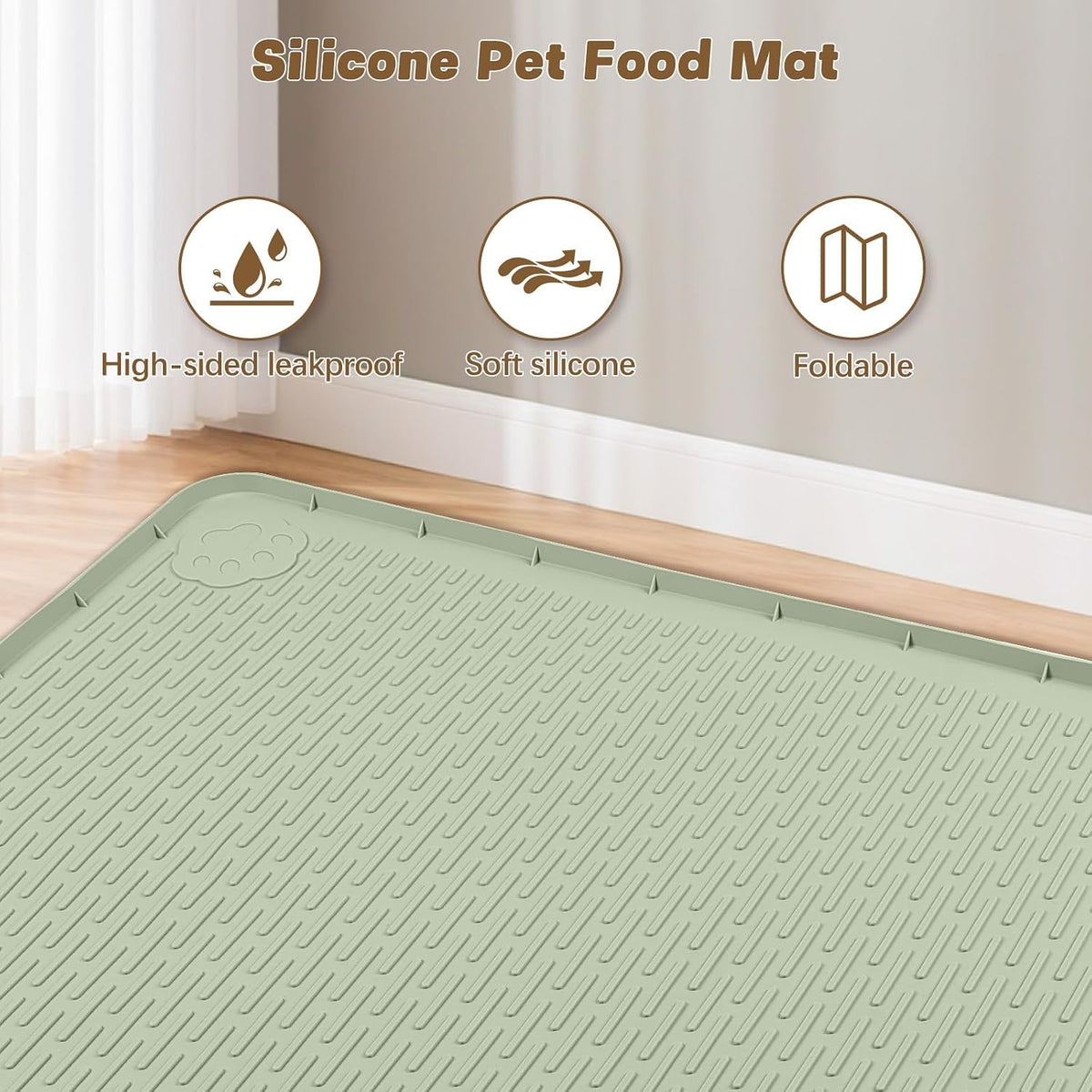 Cat Food Mat Extra Large Silicone Pet Bowl Mat 40''x28'' - Green / 40"L x 40"W - image 3