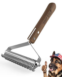 Extra Large 2-Sided Undercoat Rake for Dogs & Cats, Dog Brush for Shedding Remove Mats, Dematting Comb, Safe & Gentle Grooming Brush for German Shepherds Medium to Long-Haired Pets (Walnut Handle)