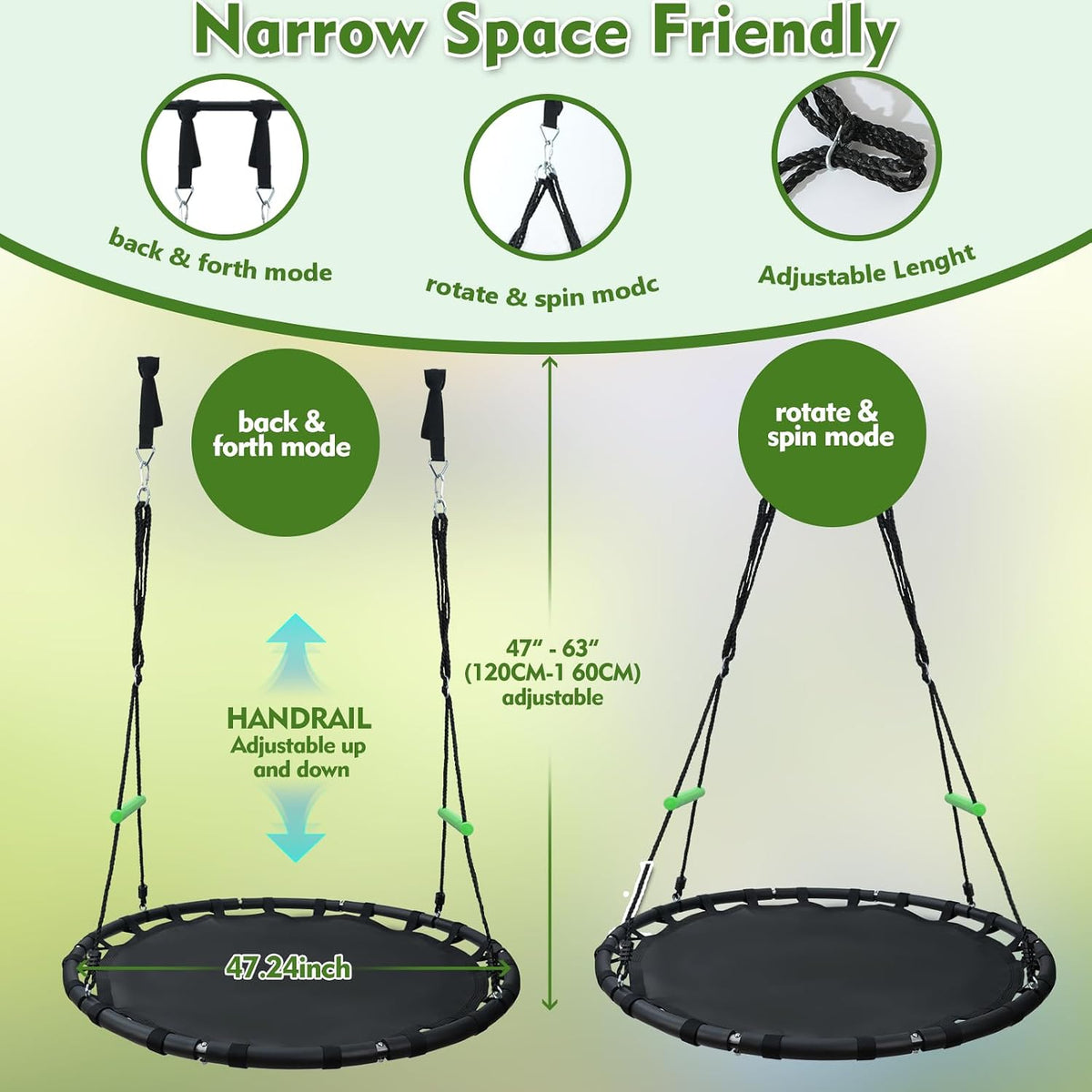 TBMLC 24 Inch Diameter Round Black Saucer Swing/Tree Swing Armrest - 48 inch diameter / Black - image 2