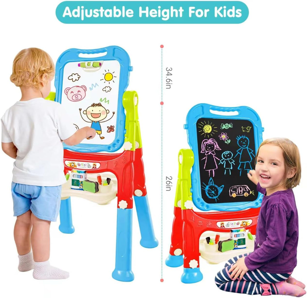 Amagoing Easel for Kids, Adjustable Standing Art Easel for Toddler, Double Side White Chalk Board - Blue - image 2