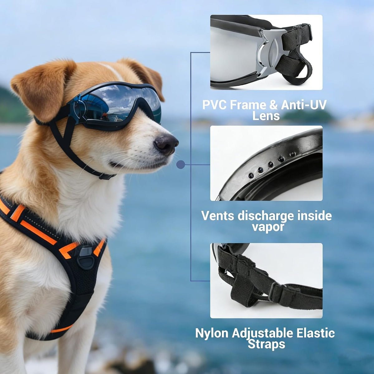 Medium Clear Dog Goggles Eye Protection - Classic Black / Medium - image 3