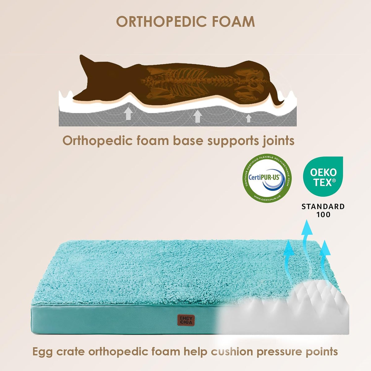 EHEYCIGA Orthopedic Dog Bed Large with Removable Washable Cover - 36*27*3.5 inches / Turquoise Blue - image 3