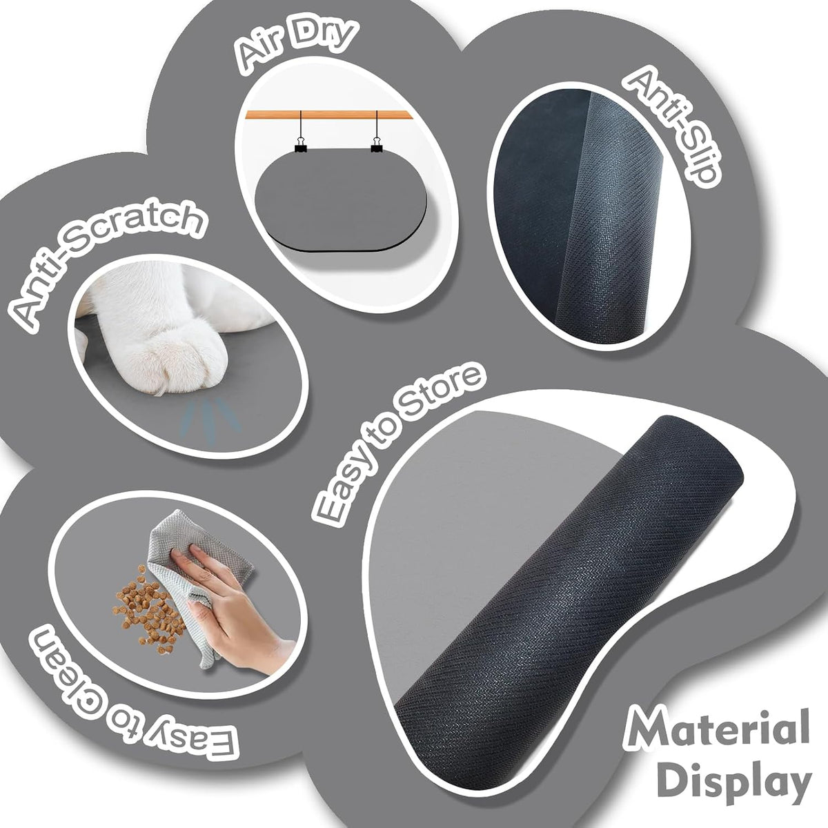 Cat Food Mat Small, 20''x12'' Absorbent Cat Feeding Mat - 24''x16'' / Dark Gray - image 3