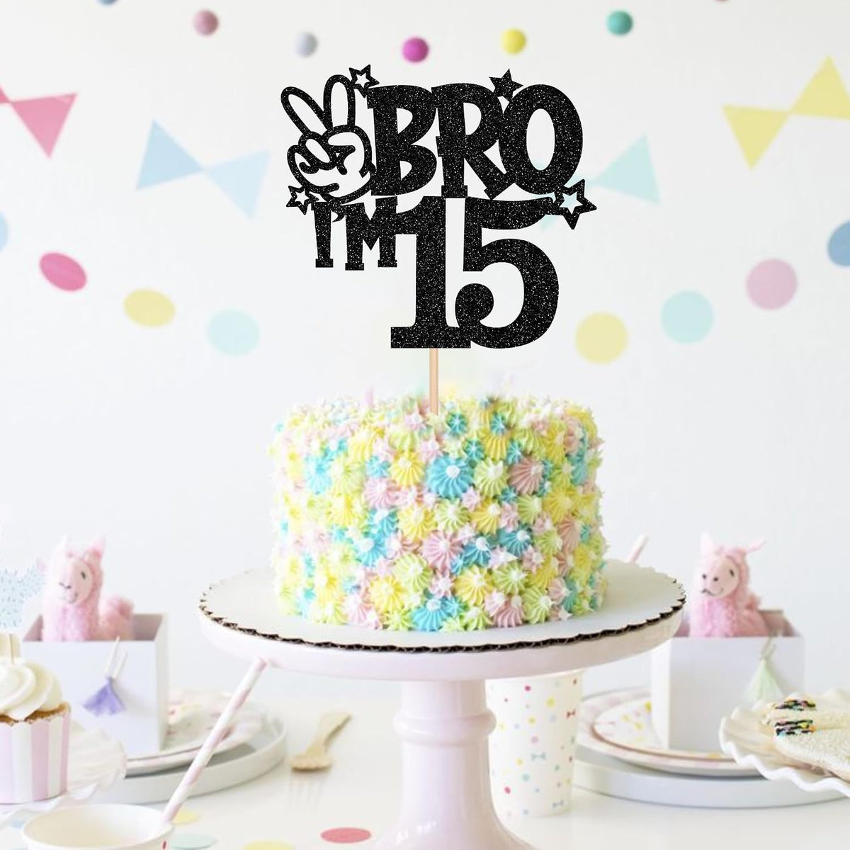 1 PCS Brother I'm 7 Cake Topper Glitter Star Happy 7th Birthday Cake - Black 15th - image 4