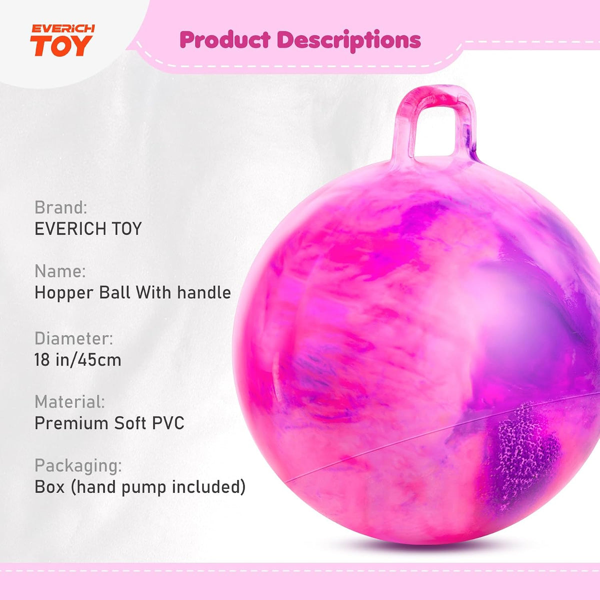 EVERICH TOY 18 inch hopper ball for kids with handle, purple pink clouds - view 38