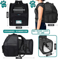 PetAmi Expandable Dog Cat Backpack Carrier, Airline Approved - 12.5"L x 10.2"W x 16.3"H / Black - image 2