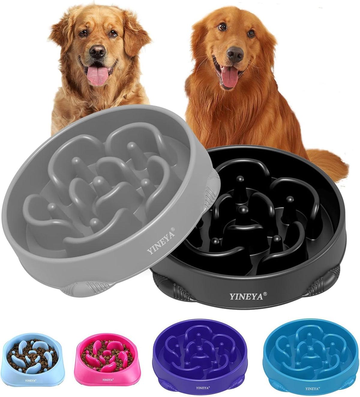 YINEYA Slow Feeder Dog Bowl for Medium Dogs - Large / B - Gray & Black