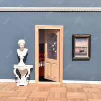 iLAND 1:12 scale unfinished wooden dollhouse door with 3D acrylic windowpane and gold handle - view 14
