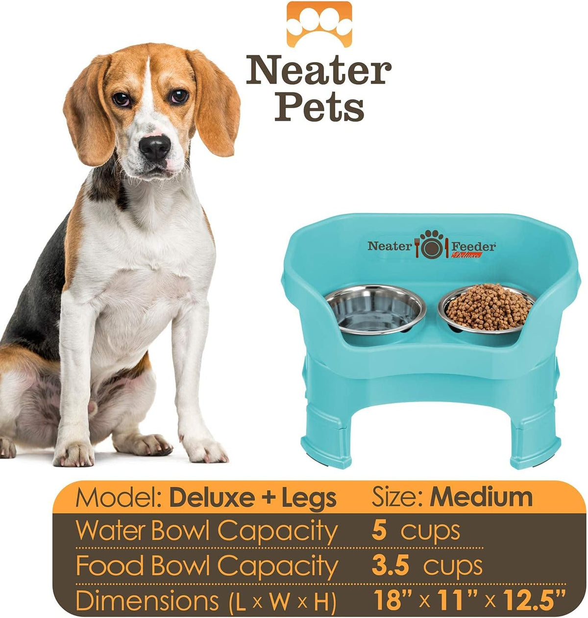 Neater Feeder Deluxe Mess-Proof Elevated Dog Bowls for Large Dogs - Medium + Standard Bowl / Aquamarine - image 3