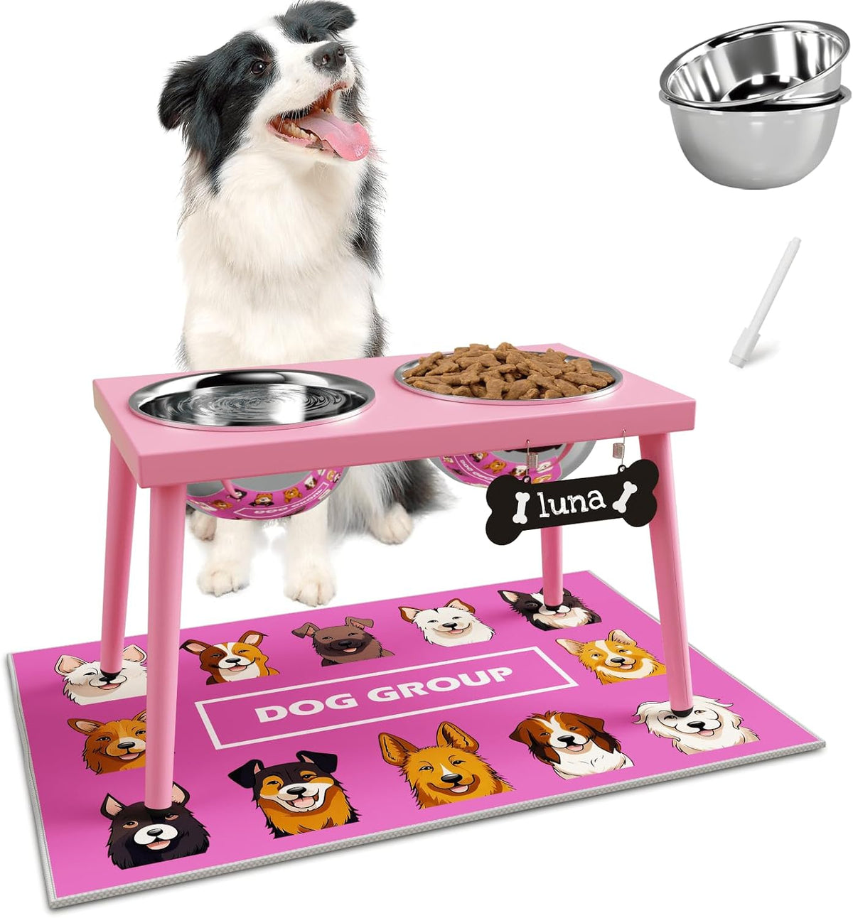 Metal Raised Dog Bowl Stand for Large and Medium Dogs - Height-10inch / Pink-L