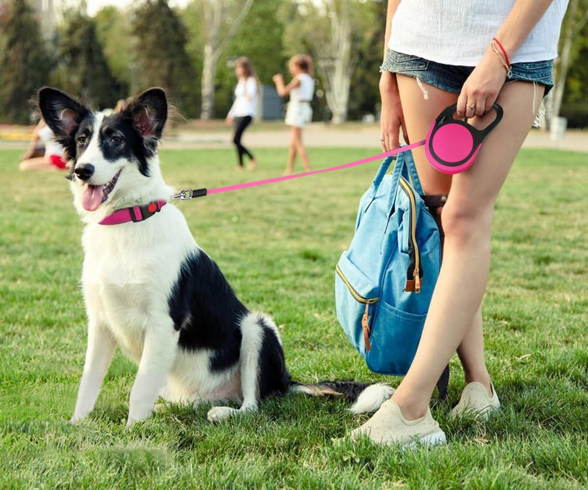Taglory Retractable Dog Leash, One-Handed Brake, Up to 44 lbs - Pink / Large - image 2
