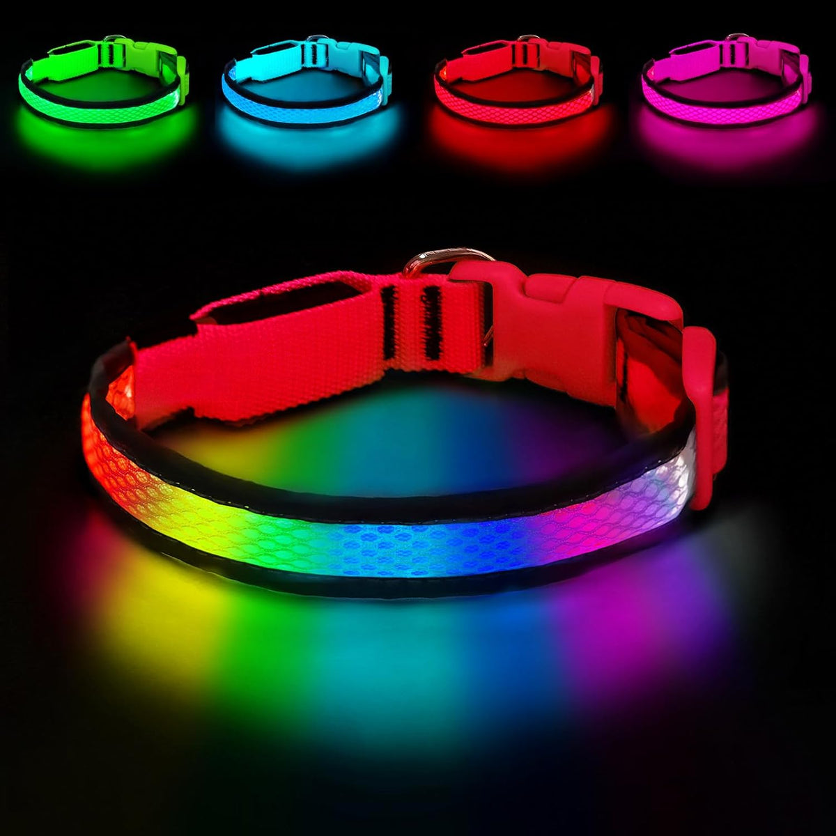 LED Dog Collar, Light Up Dog Collar, for Night Walking - Red / Large(Length:15.4-23.6 In,Width:1 In)