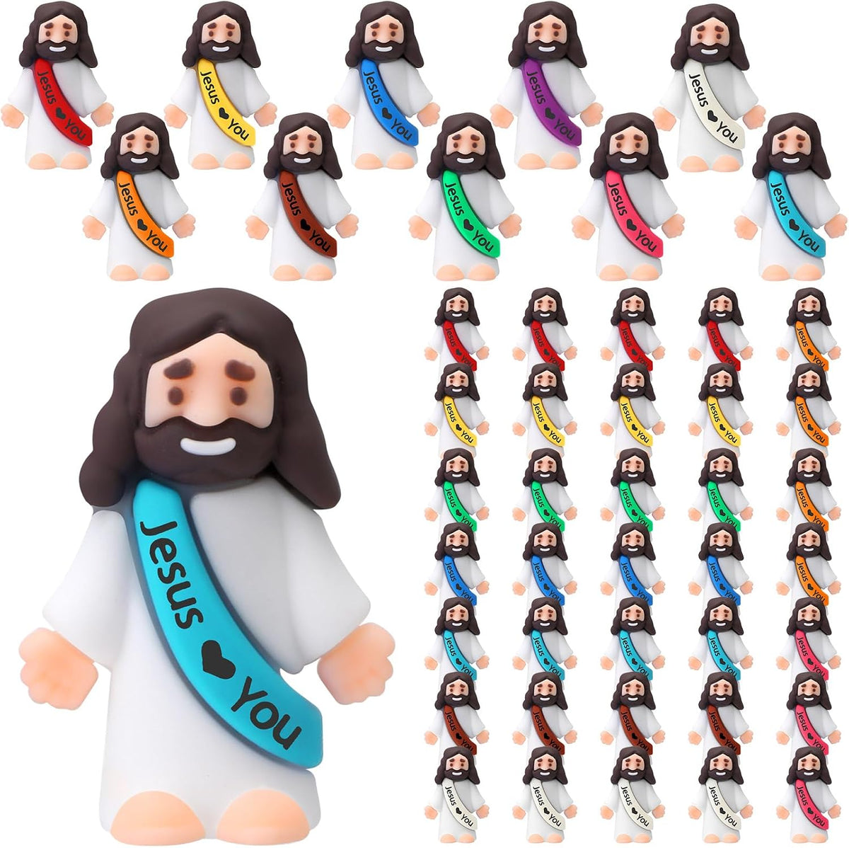 Bememo 50pcs Mini Jesus Loves You Religious Figures - Multicolor
