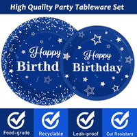 Tevxj navy blue and silver happy birthday tableware set with plates, napkins and forks for 24 - view 40