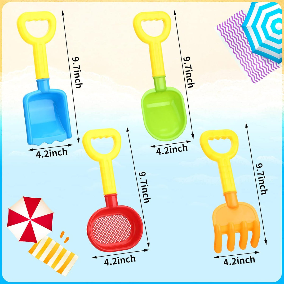 Skylety 8 Pcs Sand Shovels for Kids Beach Toys Plastic Rake Sifter - Vivid Style - image 2