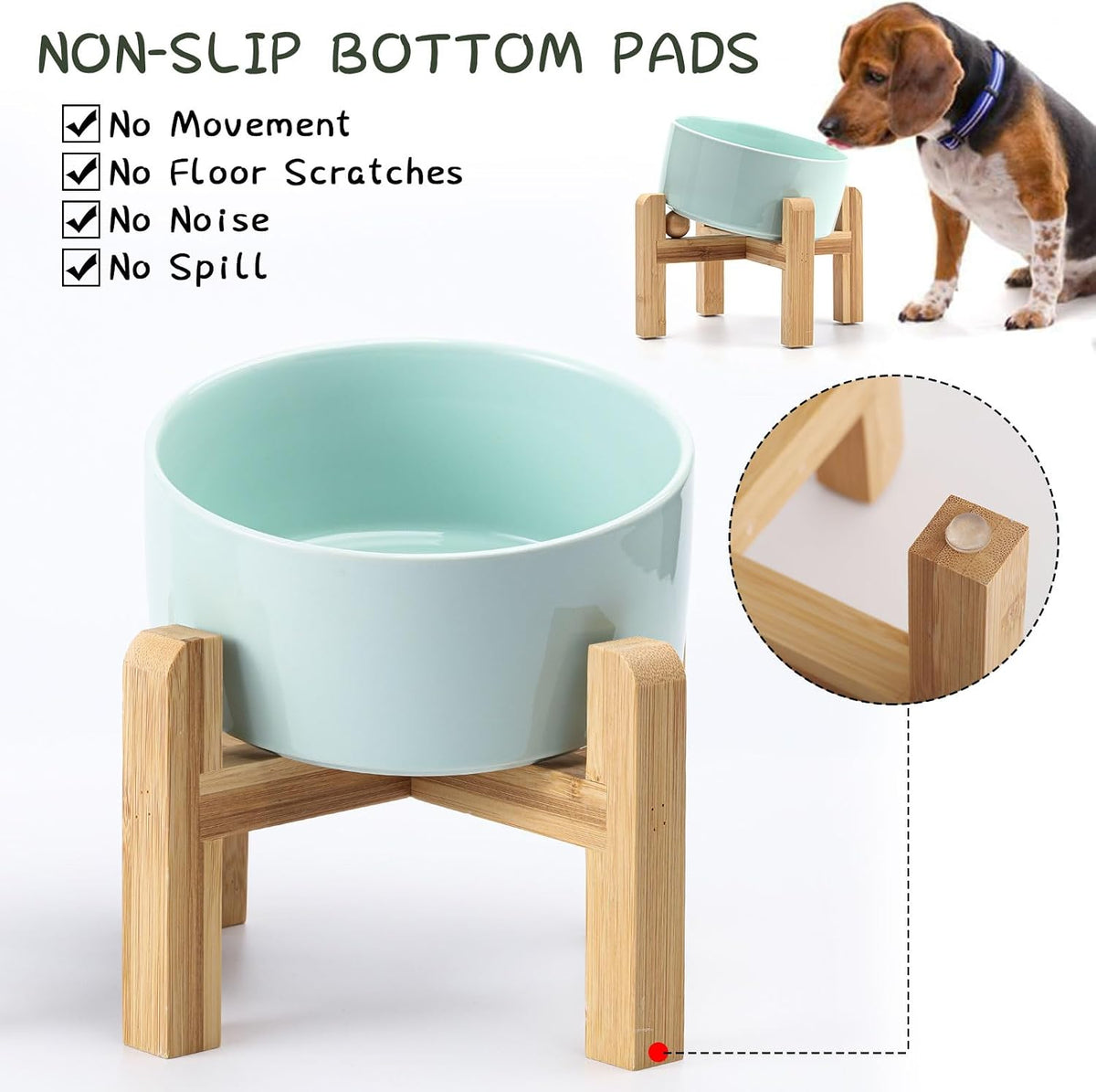 Black Raised/Elevated 15°Slanted Ceramic Dog Bowl for Small Breeds - Blue Sky / 1.7 CUPS - Puppy/Small Dogs & Cat Bowls - image 2