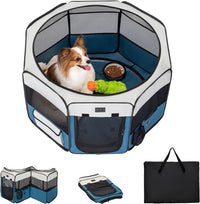 PETSFIT Portable Dog Playpen 36", Removable Waterproof Mat - Blue / Small (29.5"x29.5"x16.5")