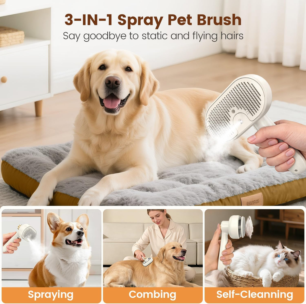 Pet Steam Brush for Dogs & Cats - Large / White - image 2