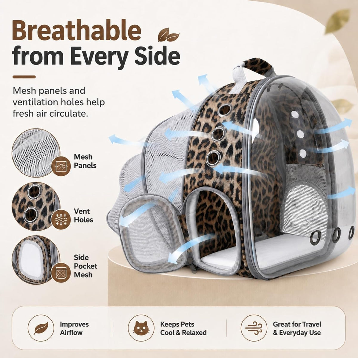 Expandable Cat Carrier Backpack with Bubble Window - Leopard Print - image 4