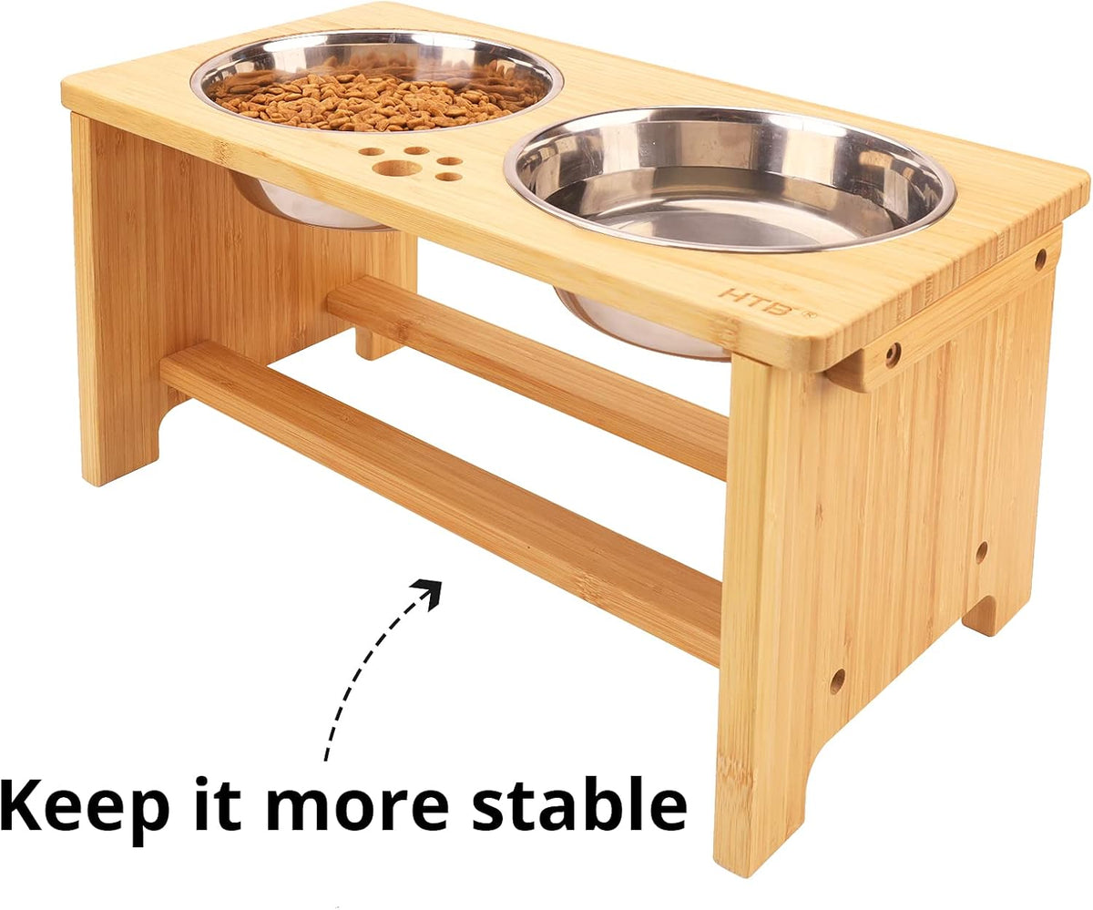 HTB Elevated Dog Bowls,Raised Dog Bowl Stand with 2 Stainless Steel Bowls,Elevated Raised Dog Bowls - large-10"tall,48 Oz bowl / Bamboo - image 4