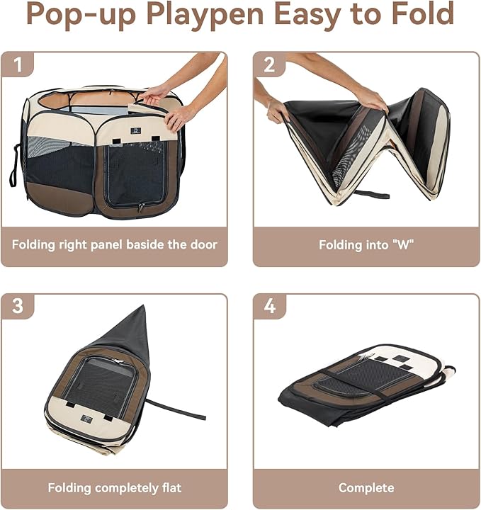 A4Pet Puppy Playpen, 39.5” Pet Playpen with Bowl, Suitable for Puppies, Kittens, and Small Animals, Removable Zipper & Mesh Panel(16”W × 10”H)