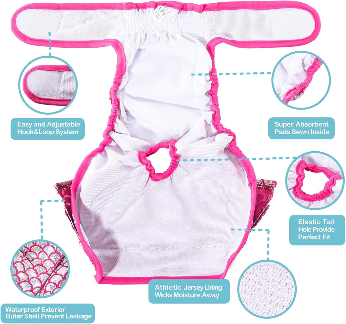 Avont 3 Pack Reusable Dog Diapers Female-Strawberry/Orange/Cherry – Essentials for Dogs - Mermaid Pattern - Purple Pink Blue / XL - image 4