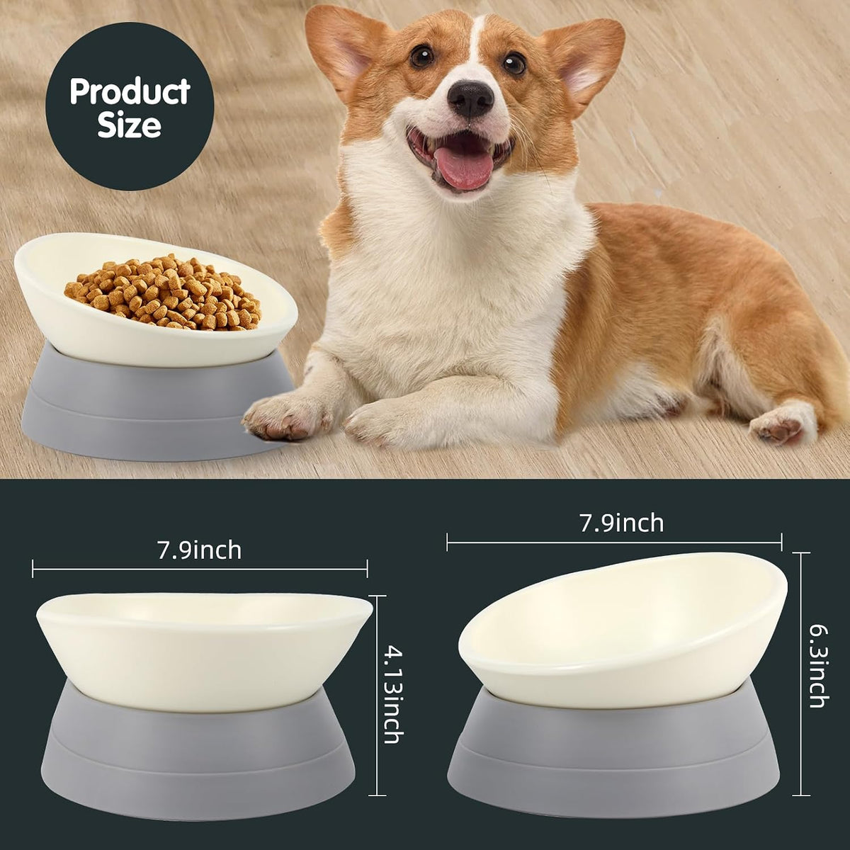 Bulldog Bowl Anti-Slip Dog Cat Dish Detachable Rubber Dog Bowl Pet - Grey / 3.5 Cup ( Medium/Large Dog ) - image 3