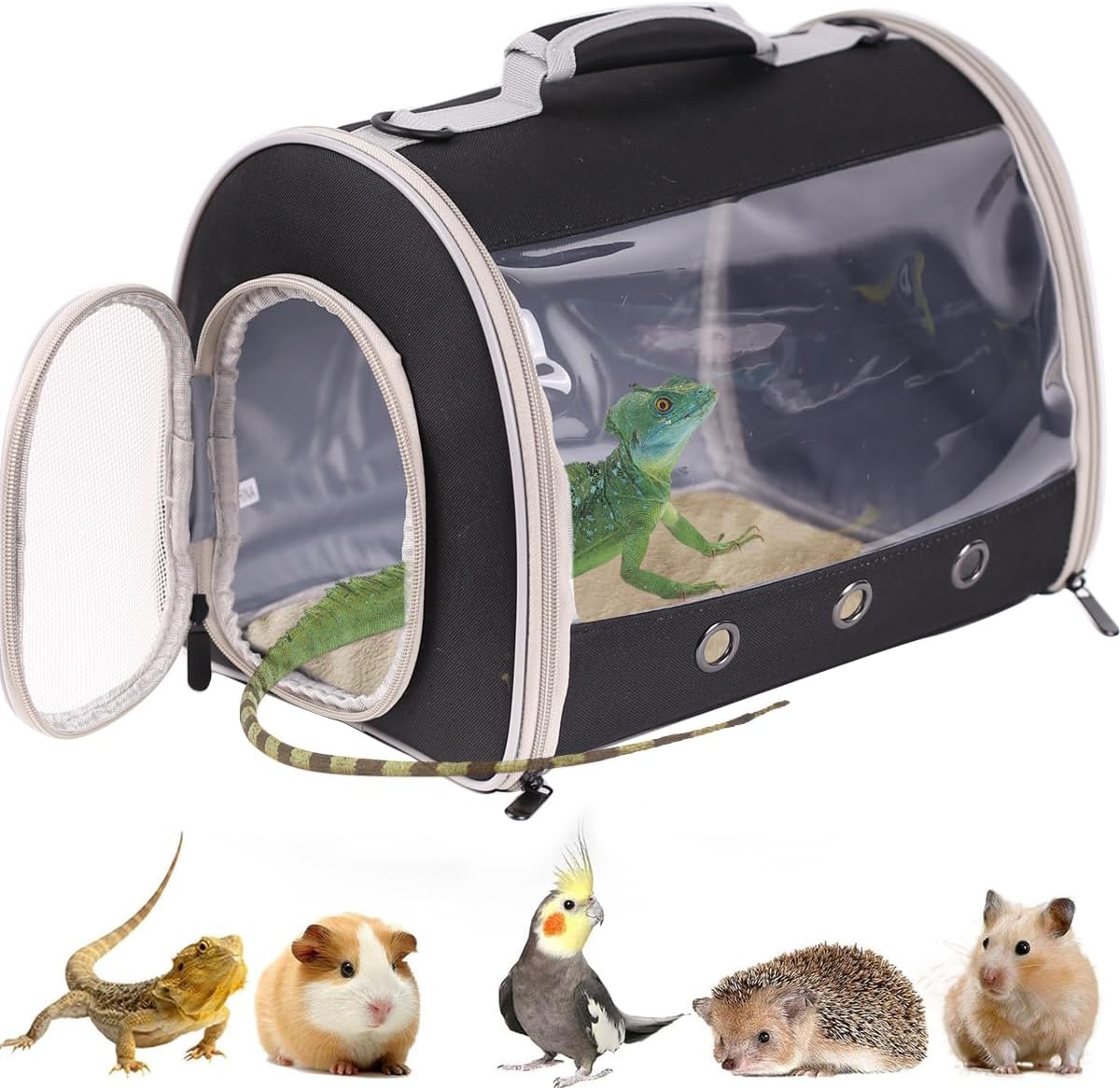 Bearded Dragon Travel Carrier Backpack, Lizard Backpack Carrier - Black / TPU Carrier+MAT - image 2