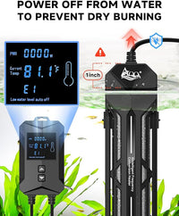AQQA Aquarium Heater,64-95°F Fast Heating Double Quartz Glass Tube Fish Tank Heater,High-definition LCD Controller Displays Real-time Power,Anti-dry and Over-temperature Protection (1200W 210-330 Gal)