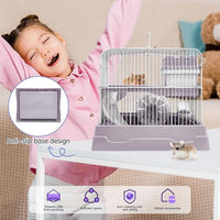 PINVNBY 2-Tier Dwarf Hamster Cage, Hamster Travel Cage Portable Mouse Cage with Running Exercise Wheels, Water Bottle and Food Dish for Hamster Mouse Rat 11.7 * 8.7 * 9.38 in (Blue)