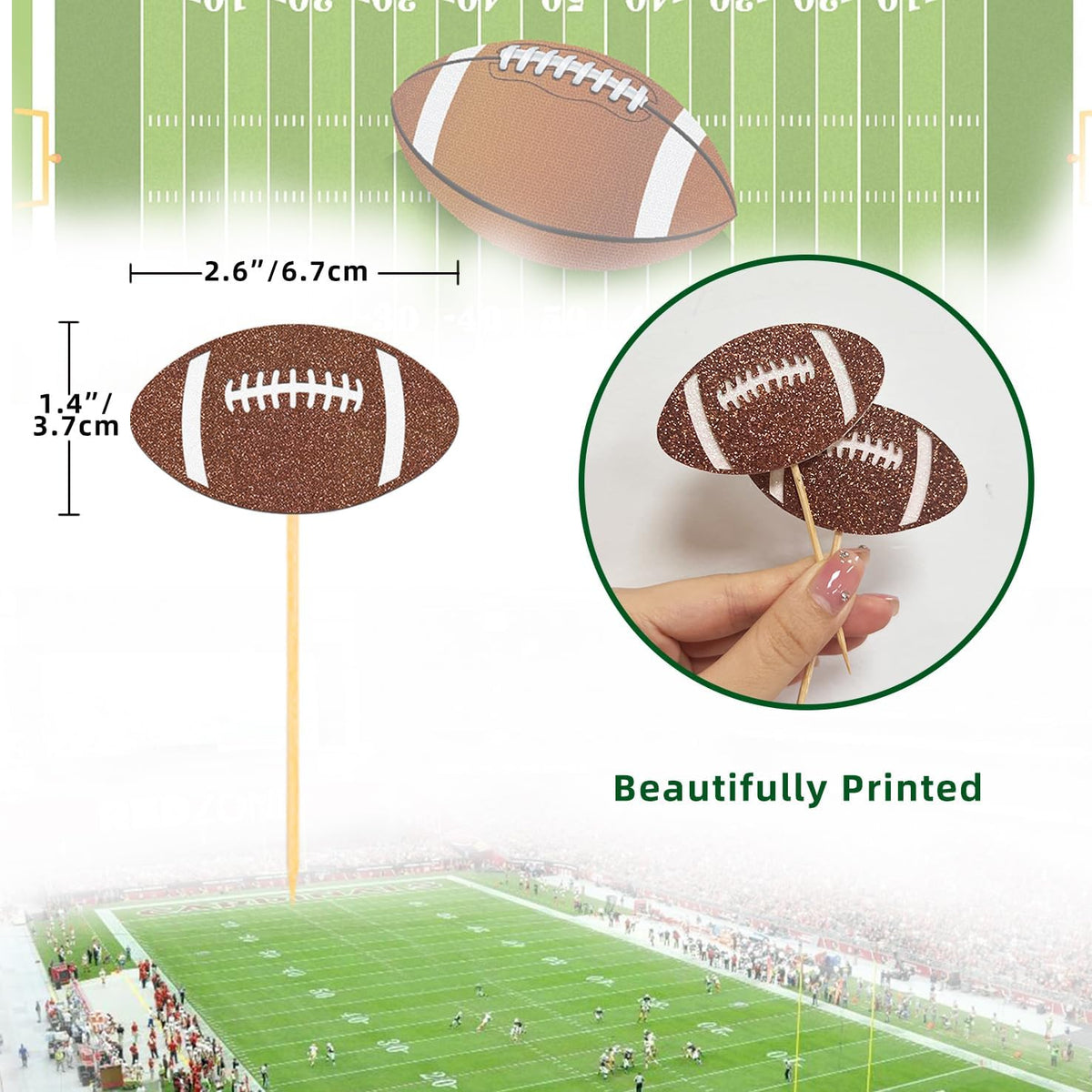 Moitkptt 24 glitter football player cupcake toppers - view 12