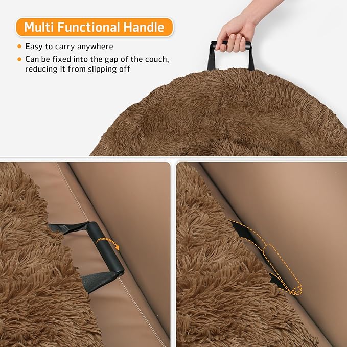 GGIB Calming Dog Bed Fluffy Plush Dog Mat for Furniture Protector with Removable Washable Cover for Large Medium Small Dogs and Cats (Large, Brown)