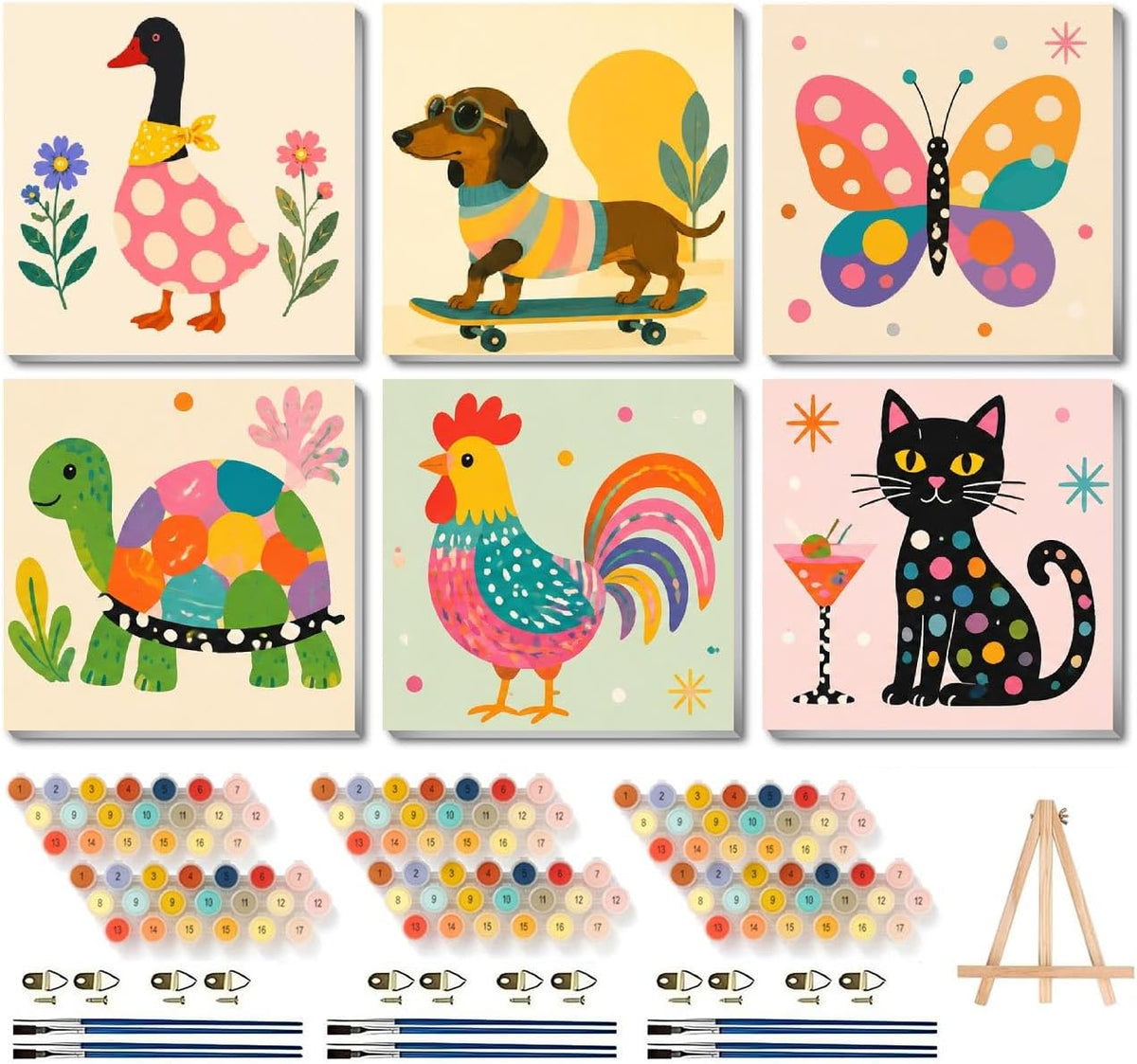 FQOVKYN 4 pack paint by number kit for kids with cute animal 8x8 canvases - view 4